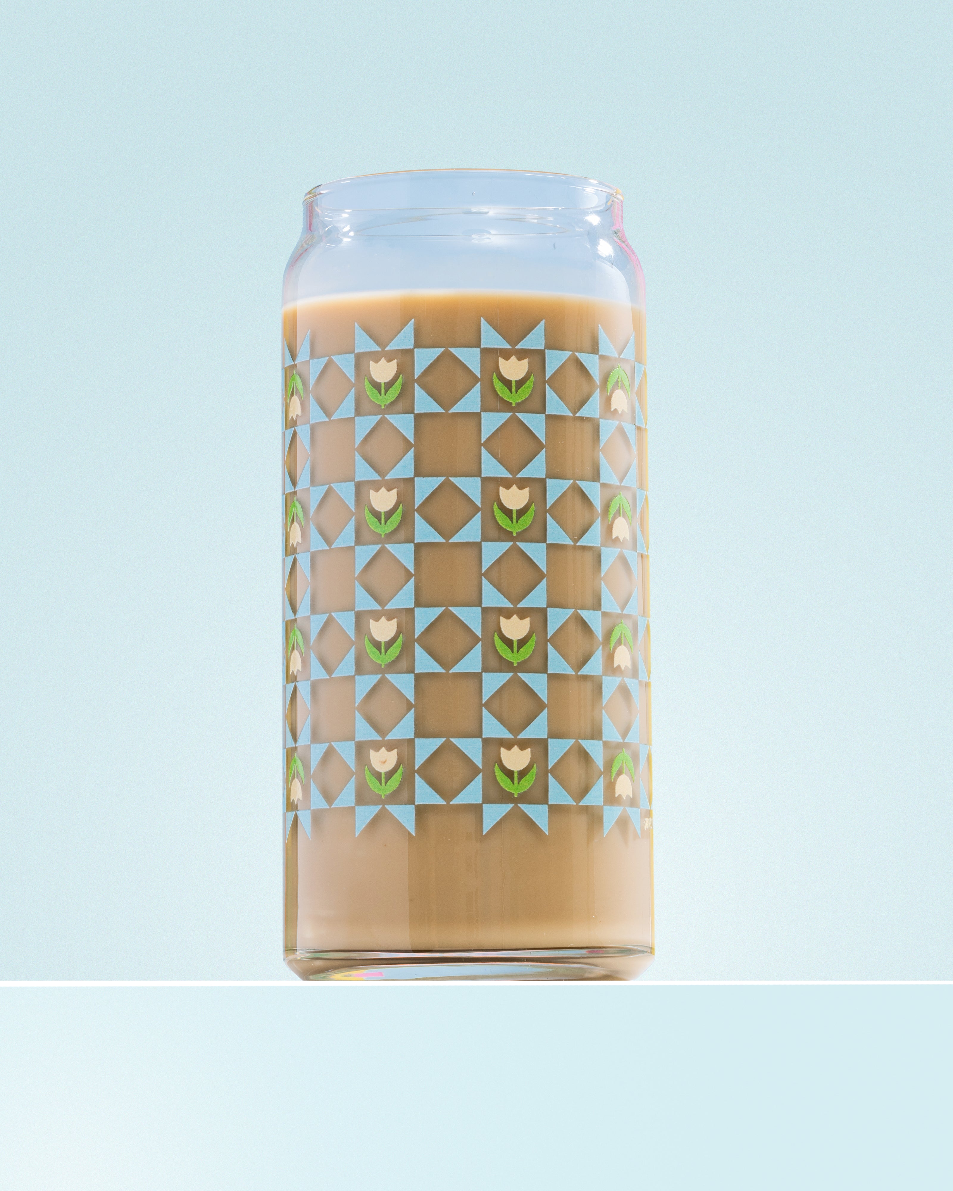 Blue Tulip Quilt Glass 20 oz