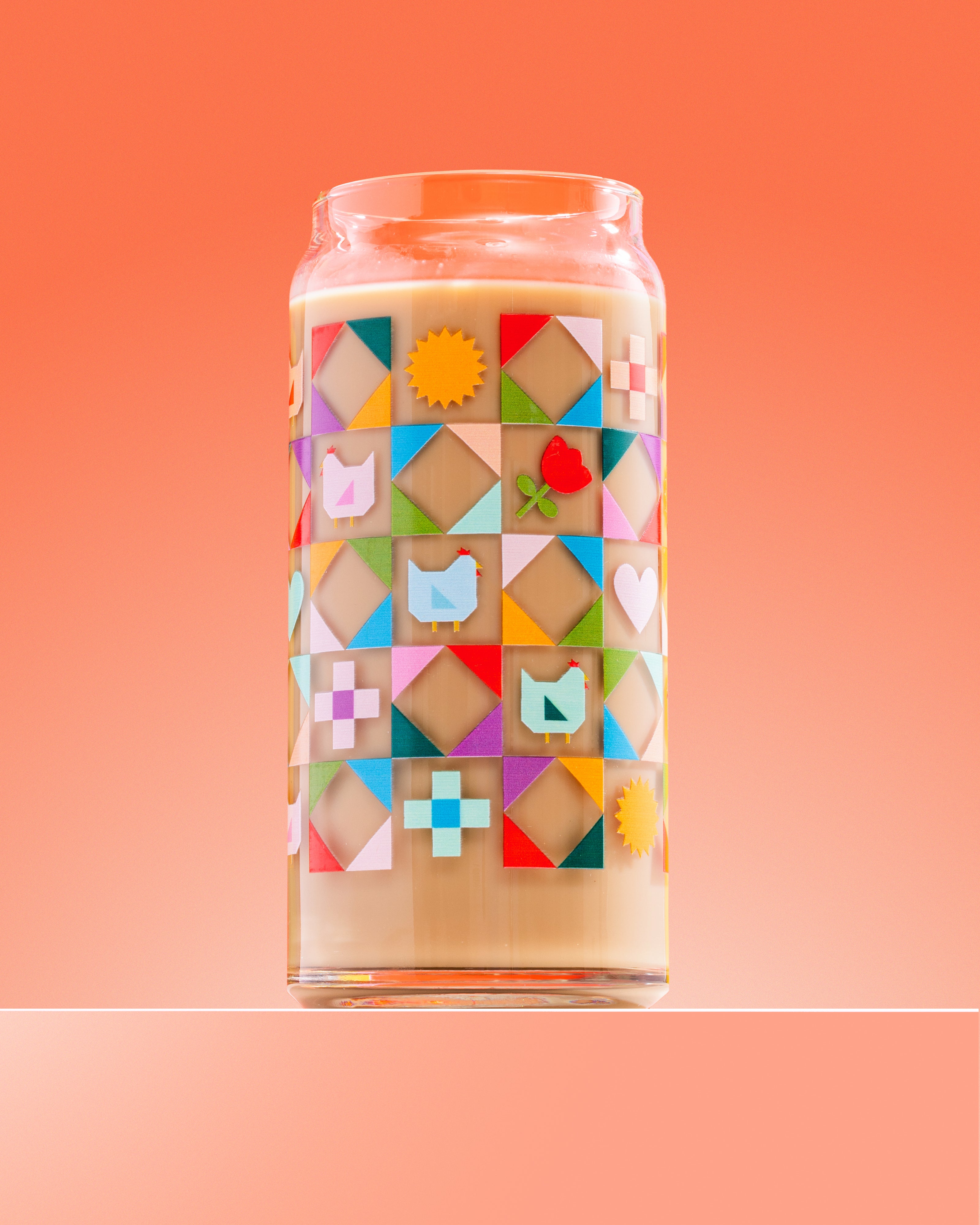 Chicken Quilt Glass 20 oz