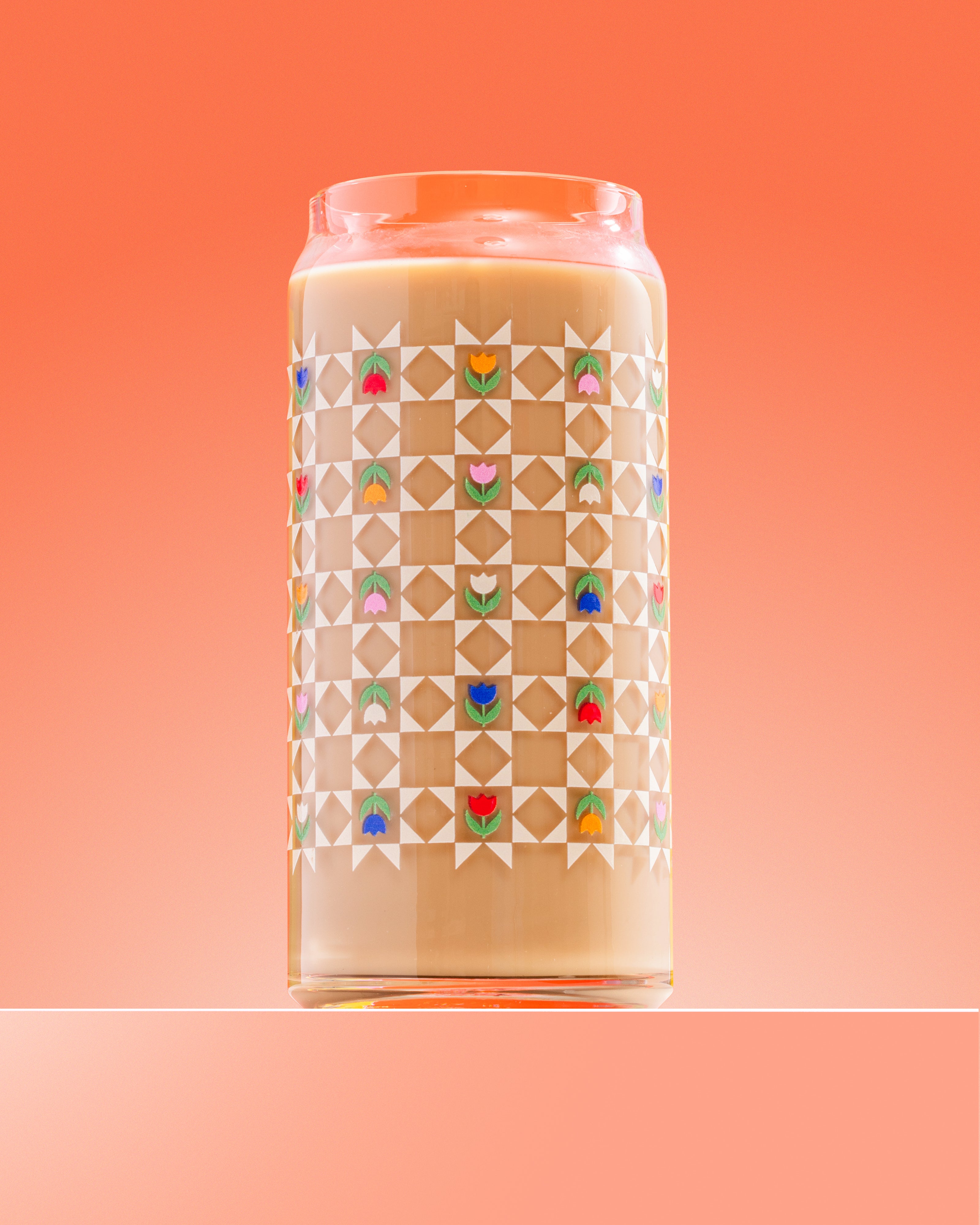 Multi Tulip Quilt Glass 20 oz