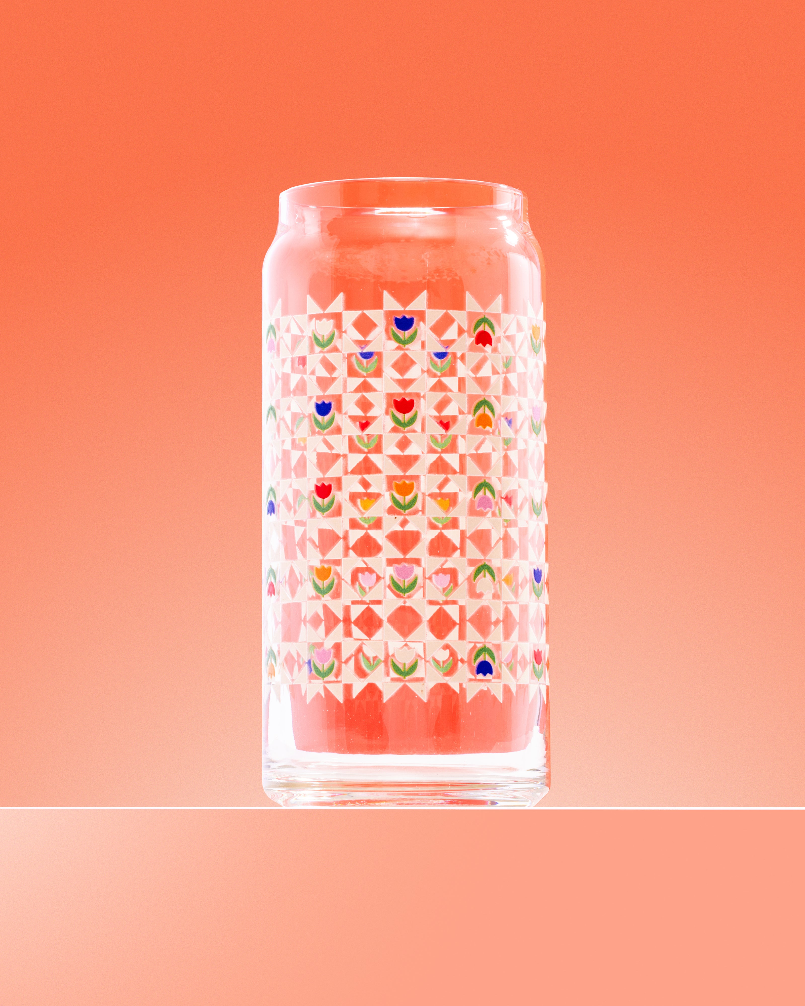 Multi Tulip Quilt Glass 20 oz