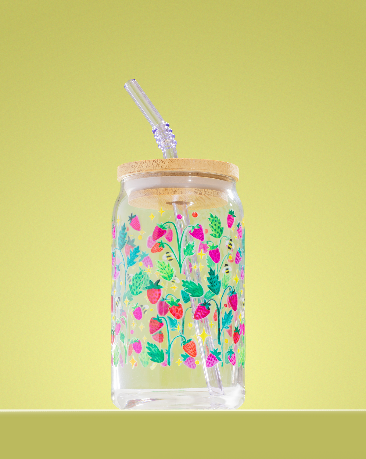 Watercolor Strawberry Glass 16 oz