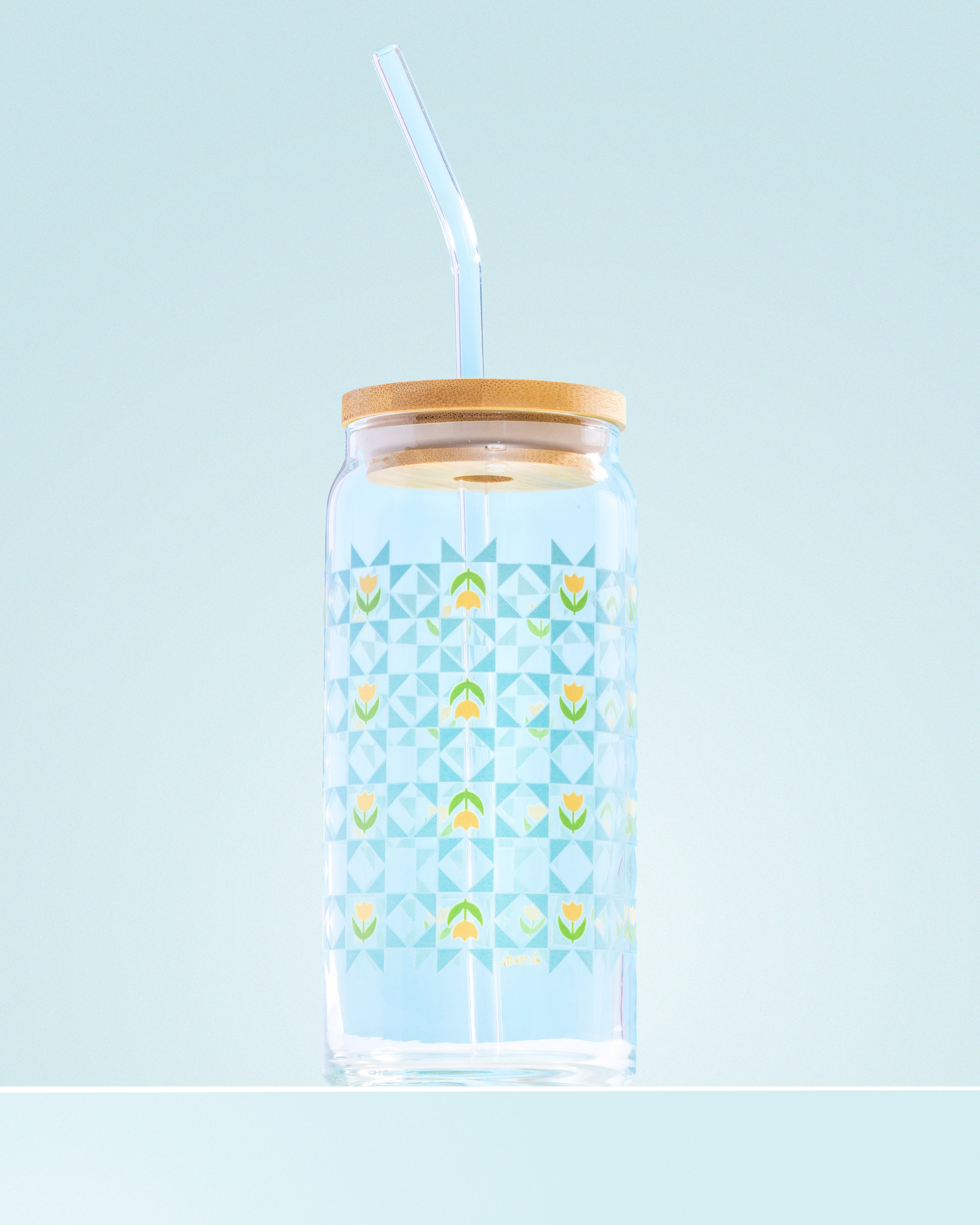 Blue Tulip Quilt Glass 20 oz