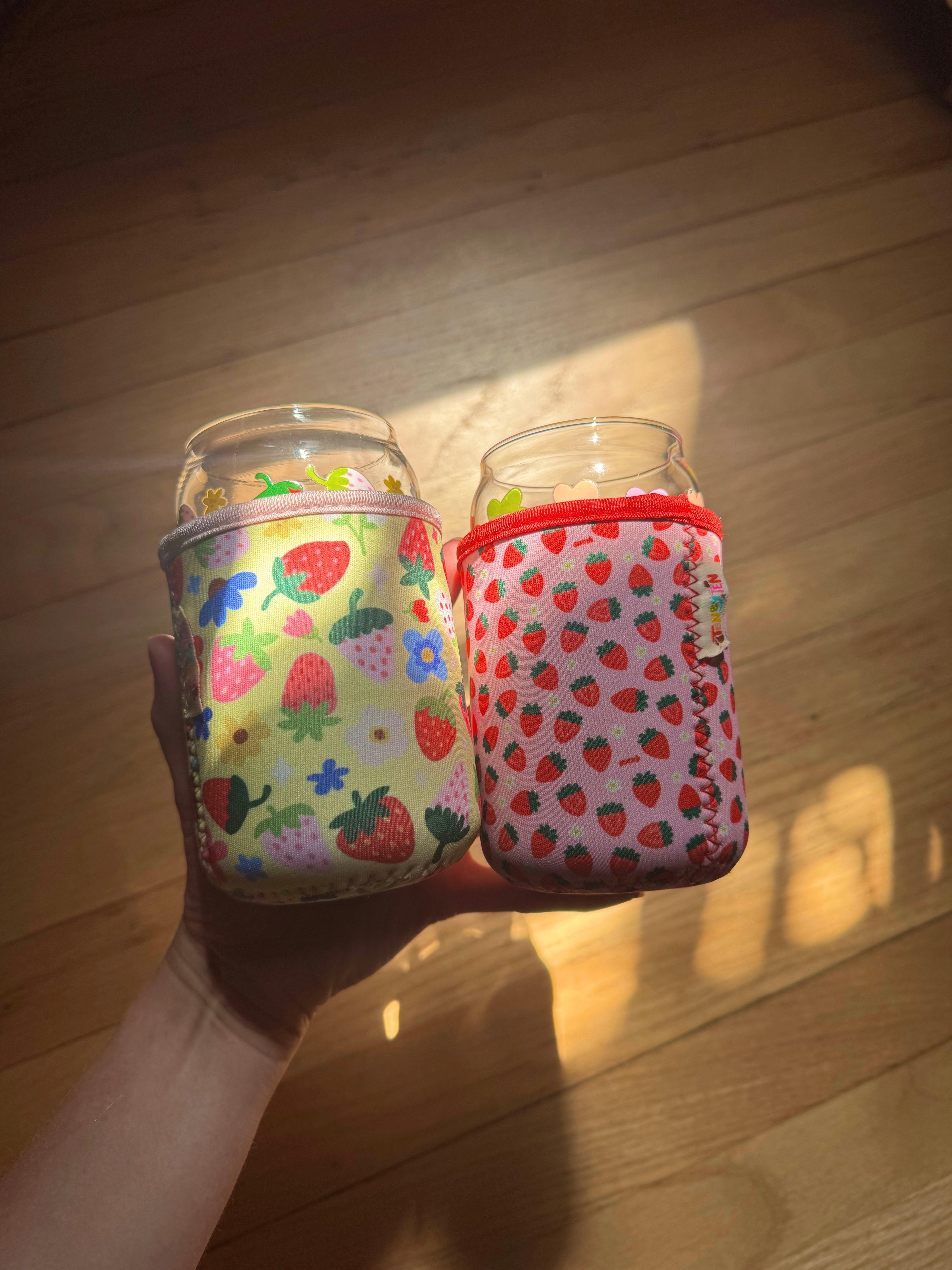Pink and Yellow Strawberry Coozies