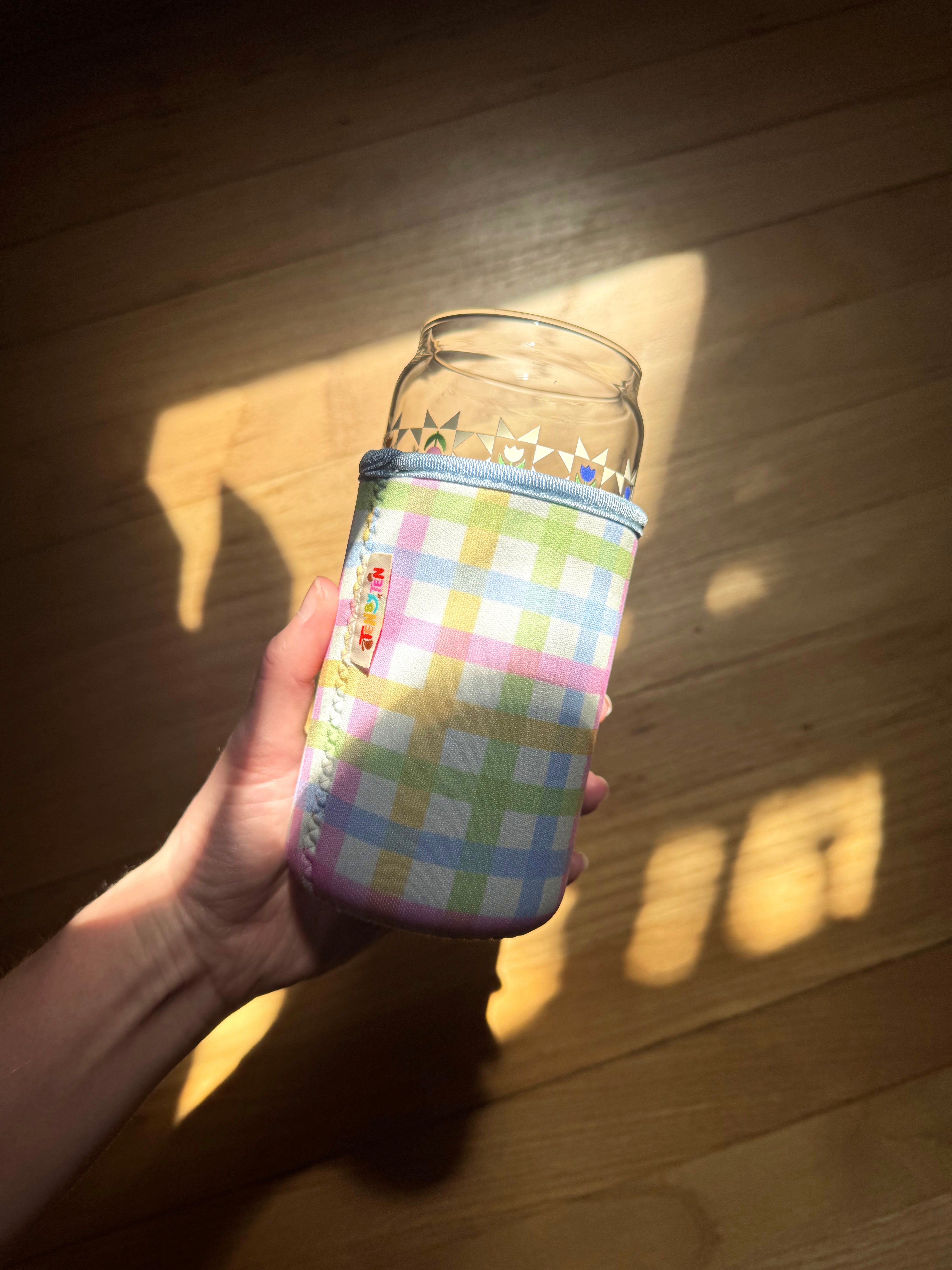 Rainbow Gingham Glass Coozie