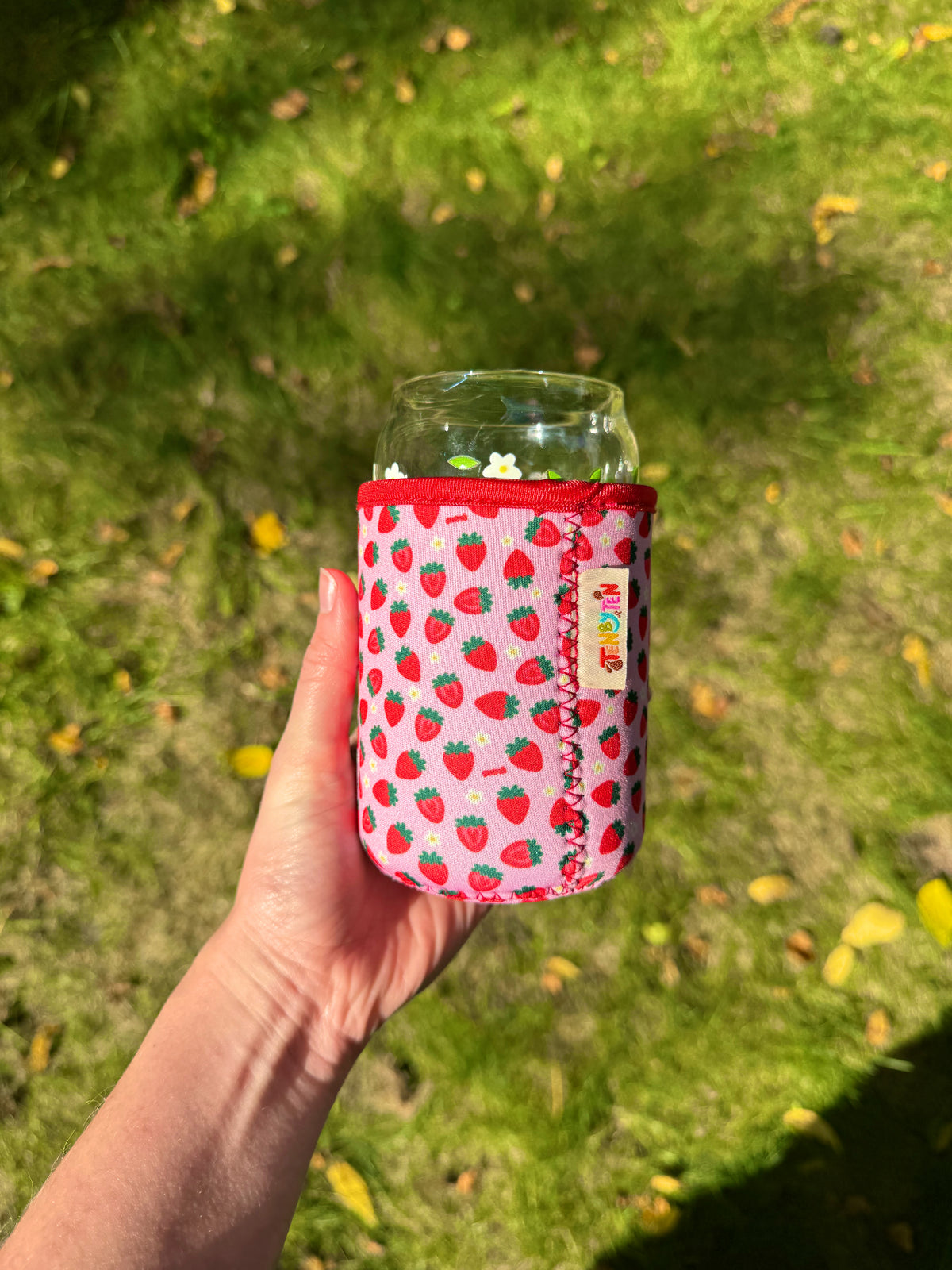 Pink Strawberry Can Glass Coozie
