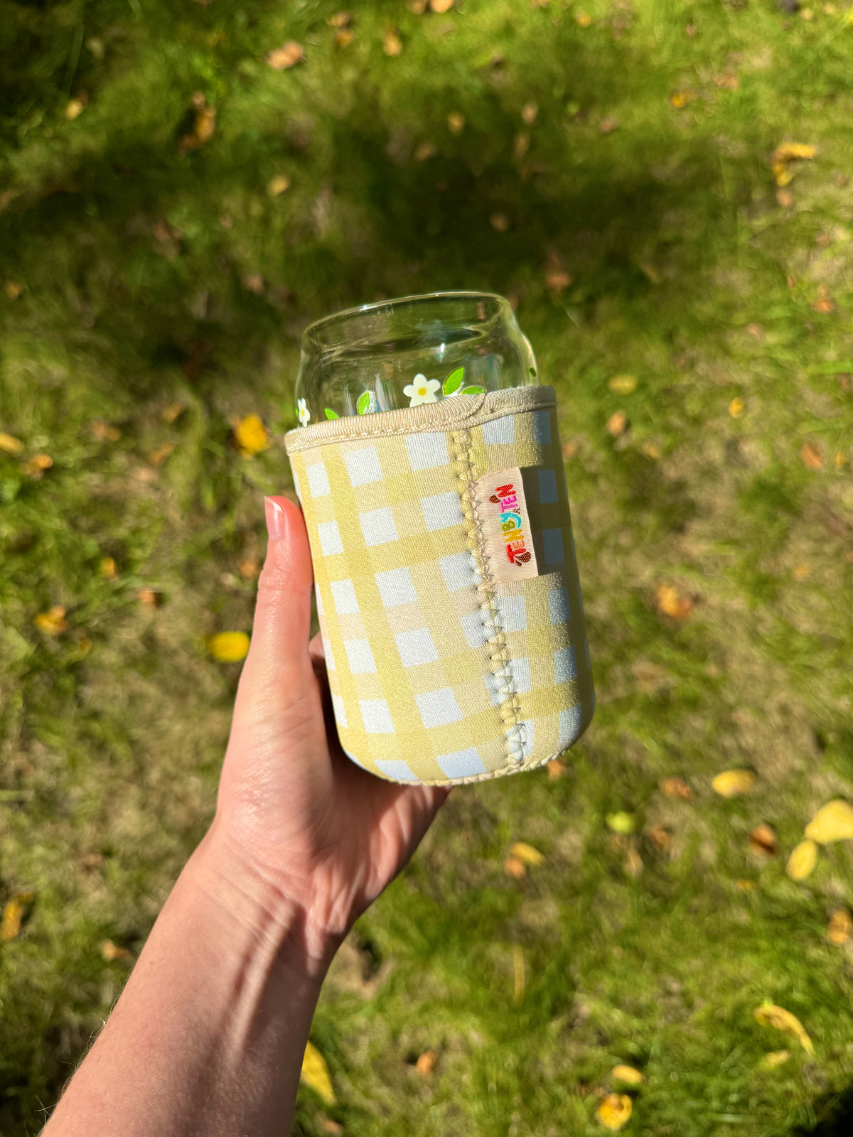 Yellow Gingham Can Glass Coozie