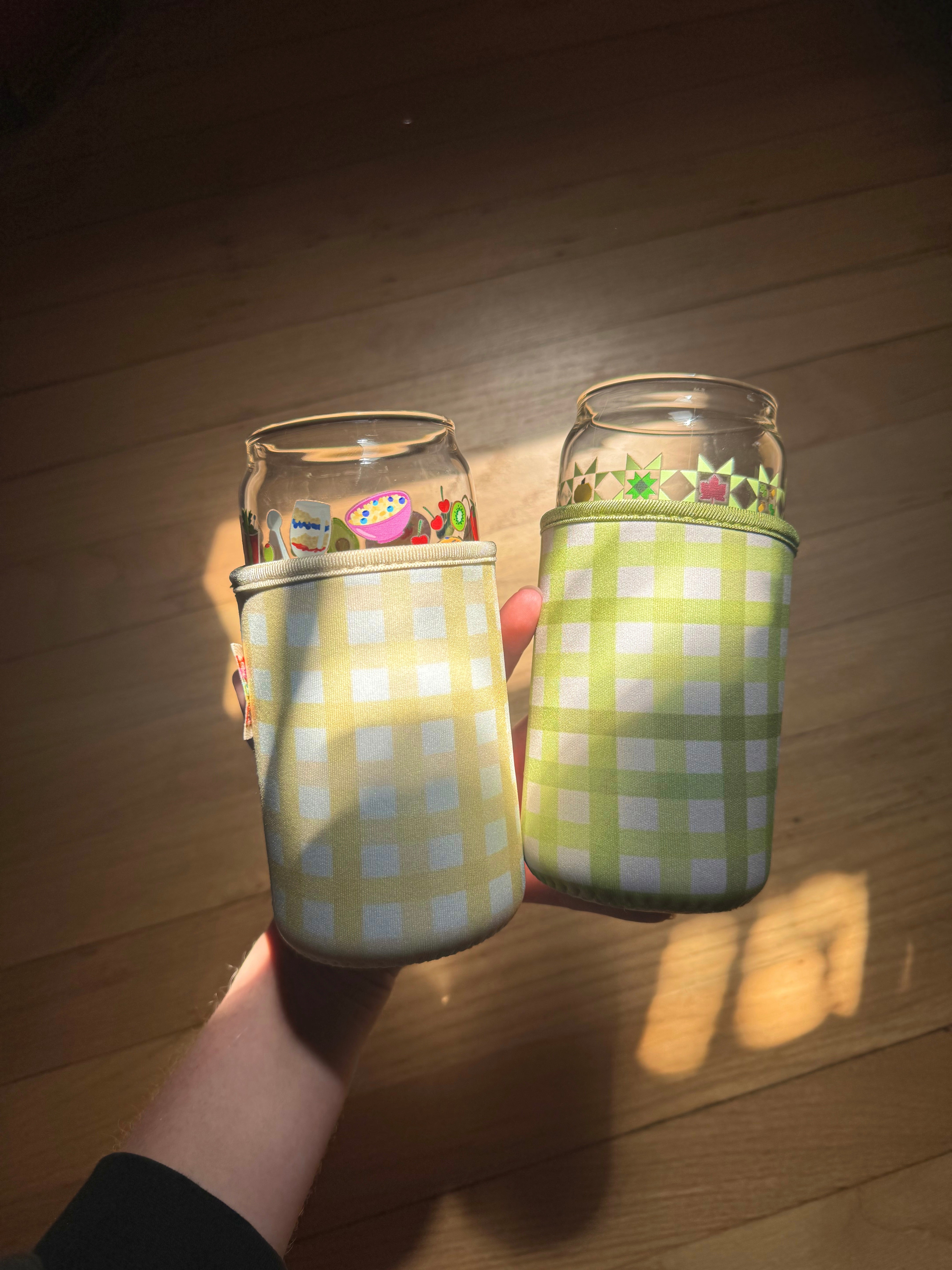 Green and Yellow Gingham Coozies