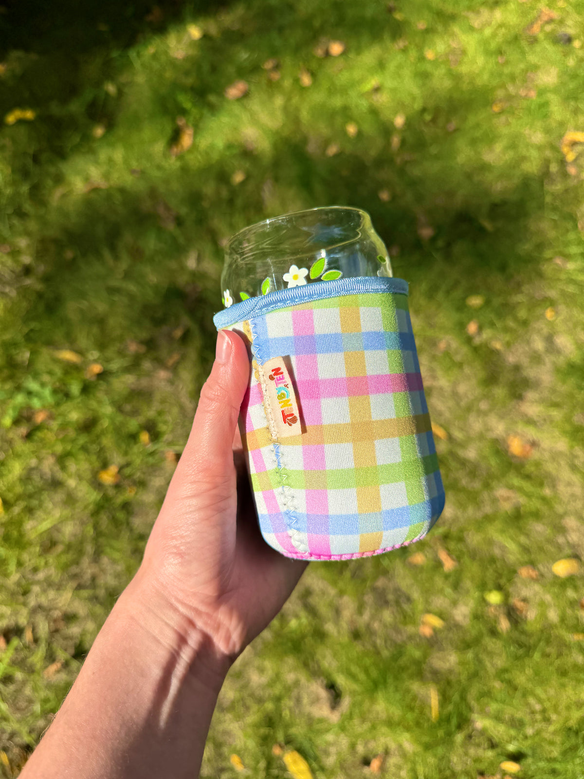 Rainbow Gingham Can Glass Coozie