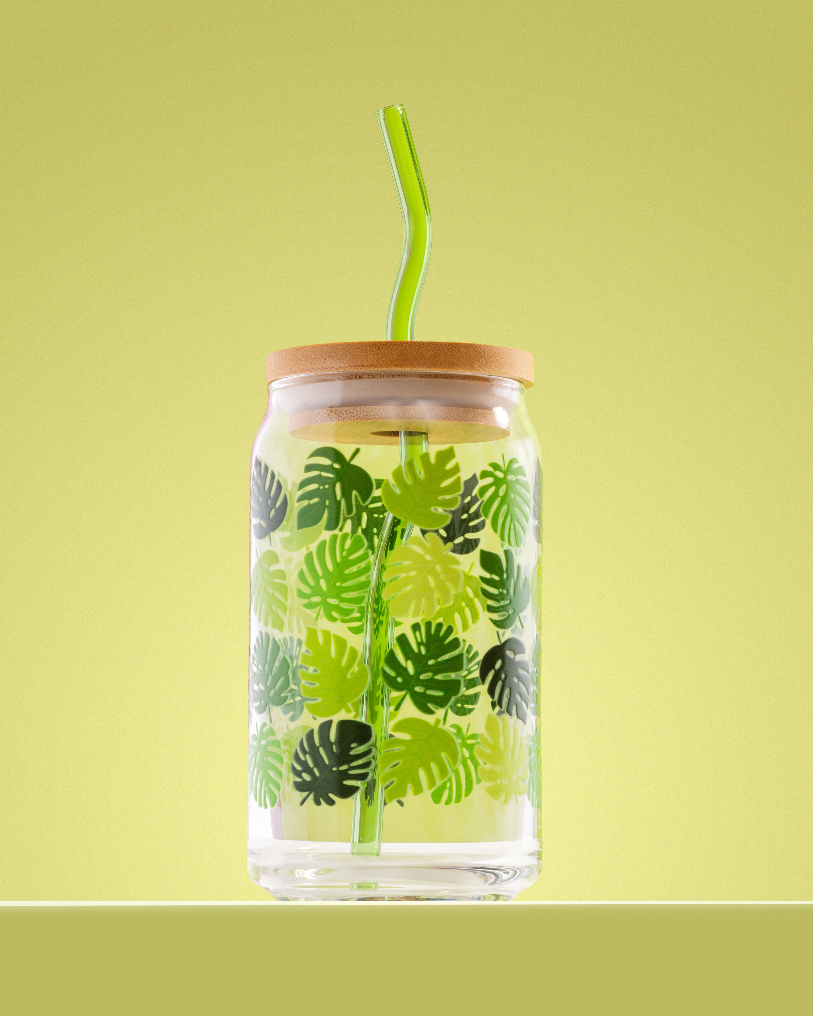 Tropical Leaves Glass 16 oz