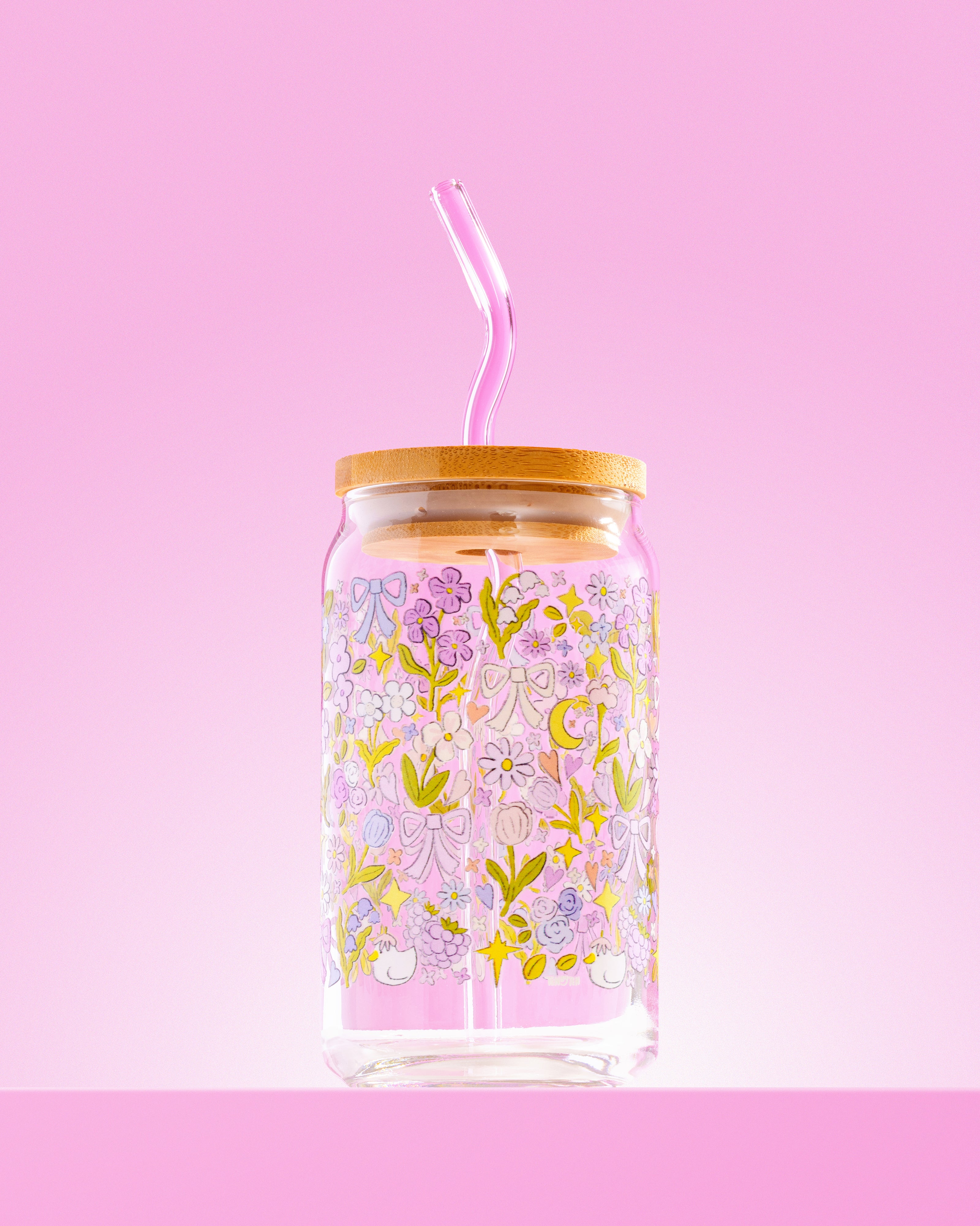 Pink Bow Glass 16 oz