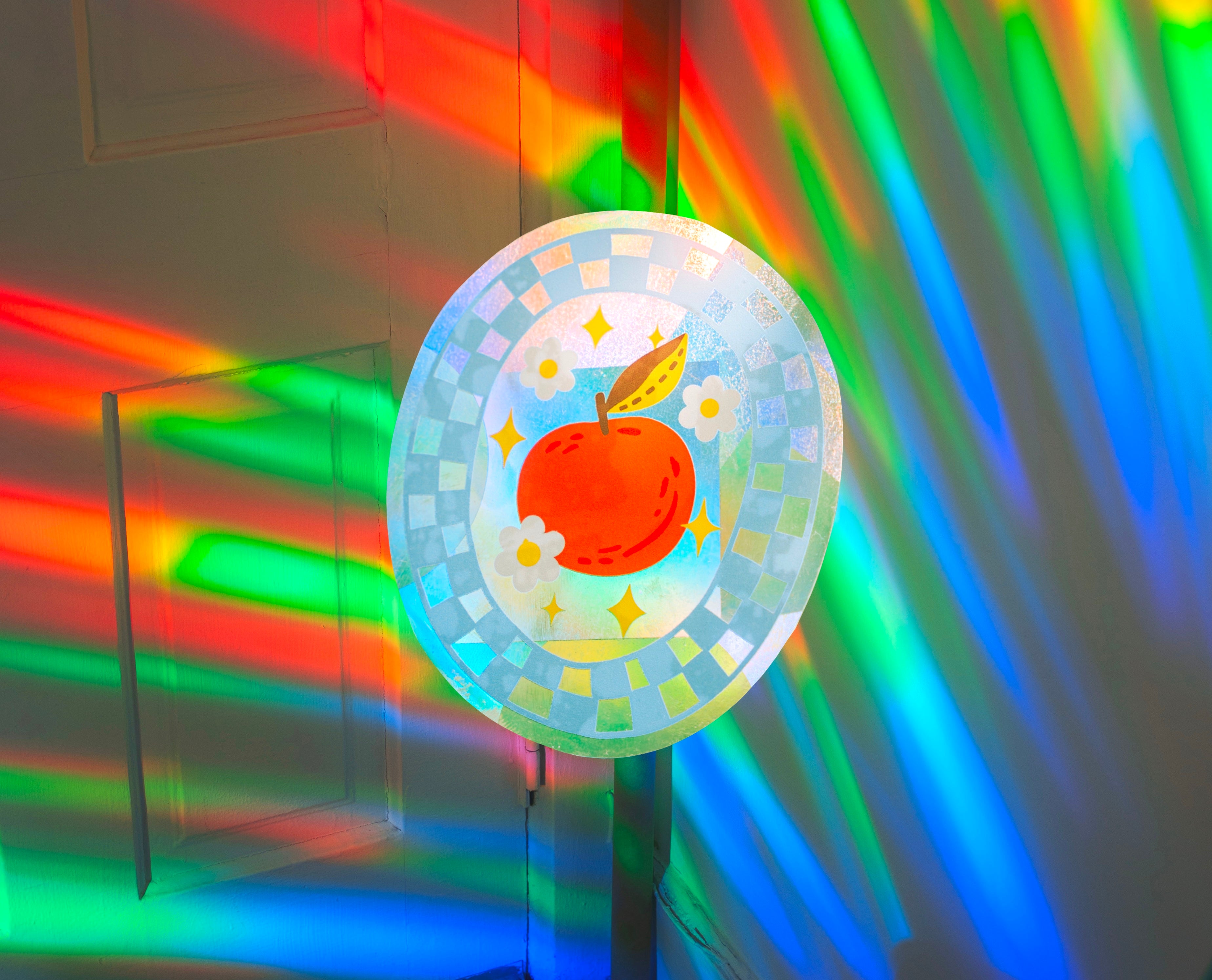 Clementine Frame Suncatcher Sticker – Prismatic Window Cling | Rainbow Maker Decal