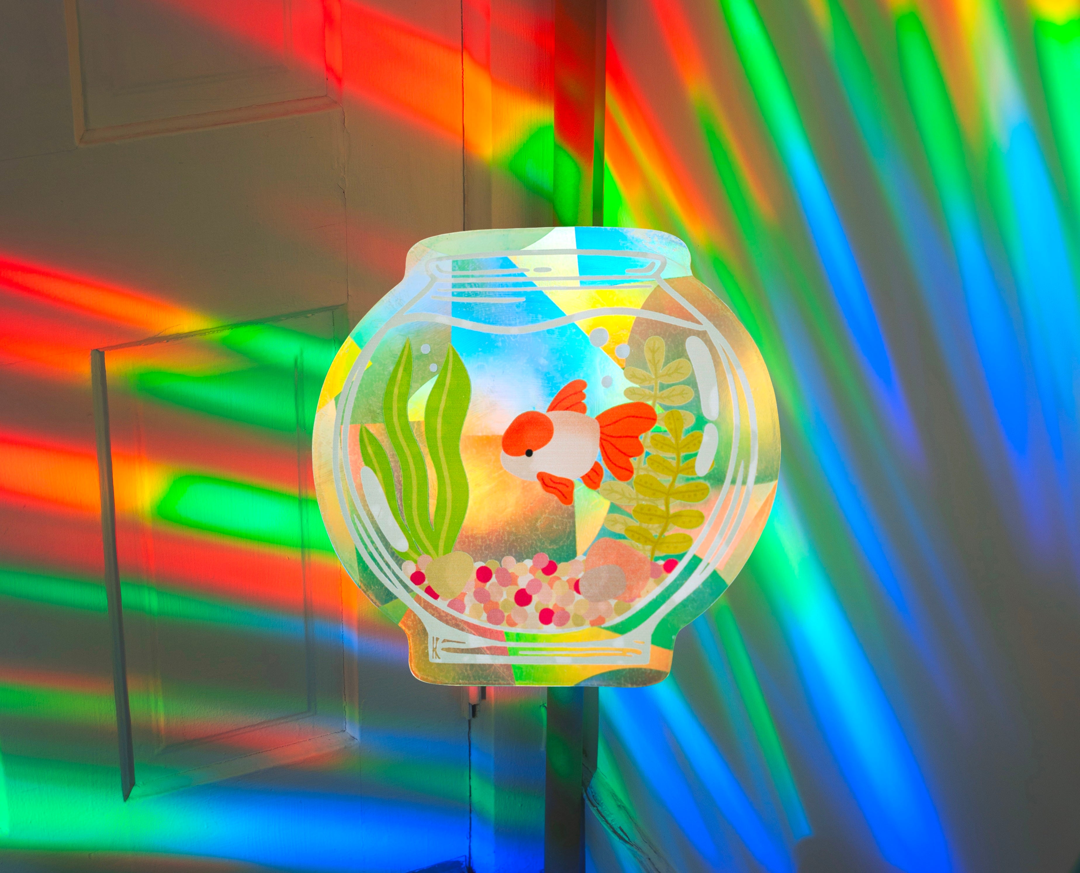 Fish Bowl Suncatcher Sticker – Prismatic Window Cling | Rainbow Maker Prism Decal