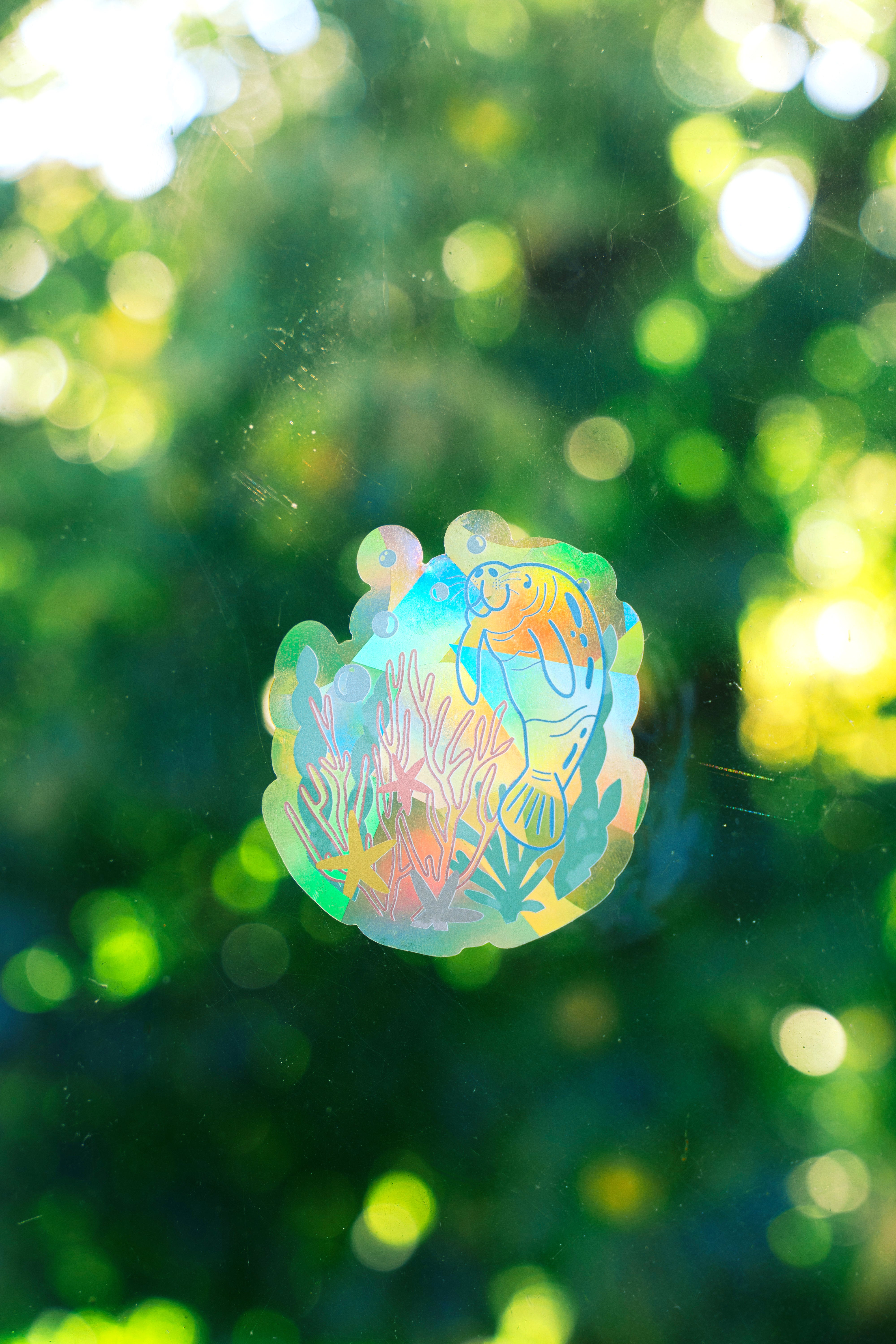 Manatee Suncatcher Sticker – Prismatic Window Cling | Rainbow Maker Prism Decal