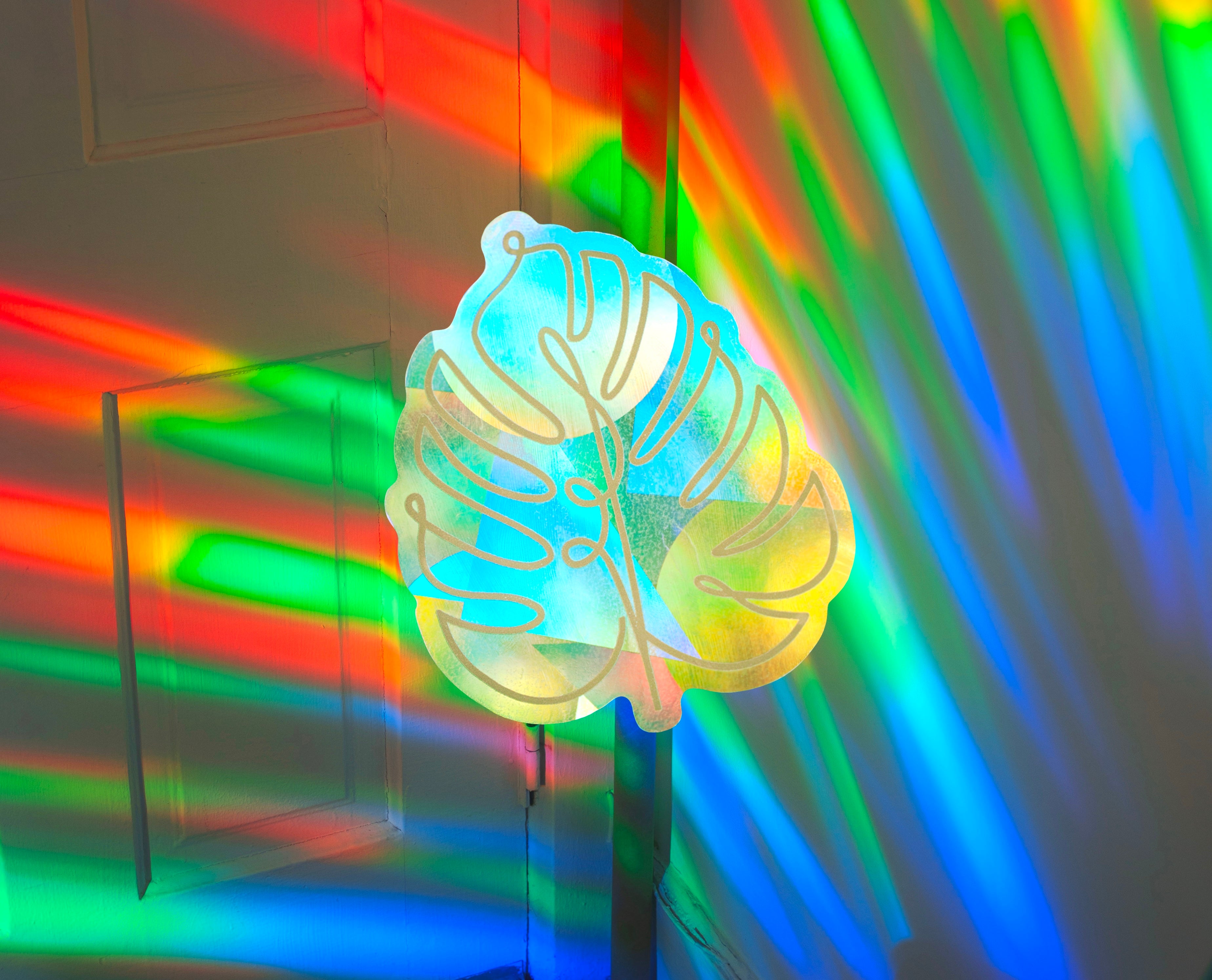 Monstera Leaf Suncatcher Sticker – Prismatic Window Cling | Rainbow Maker Prism Decal