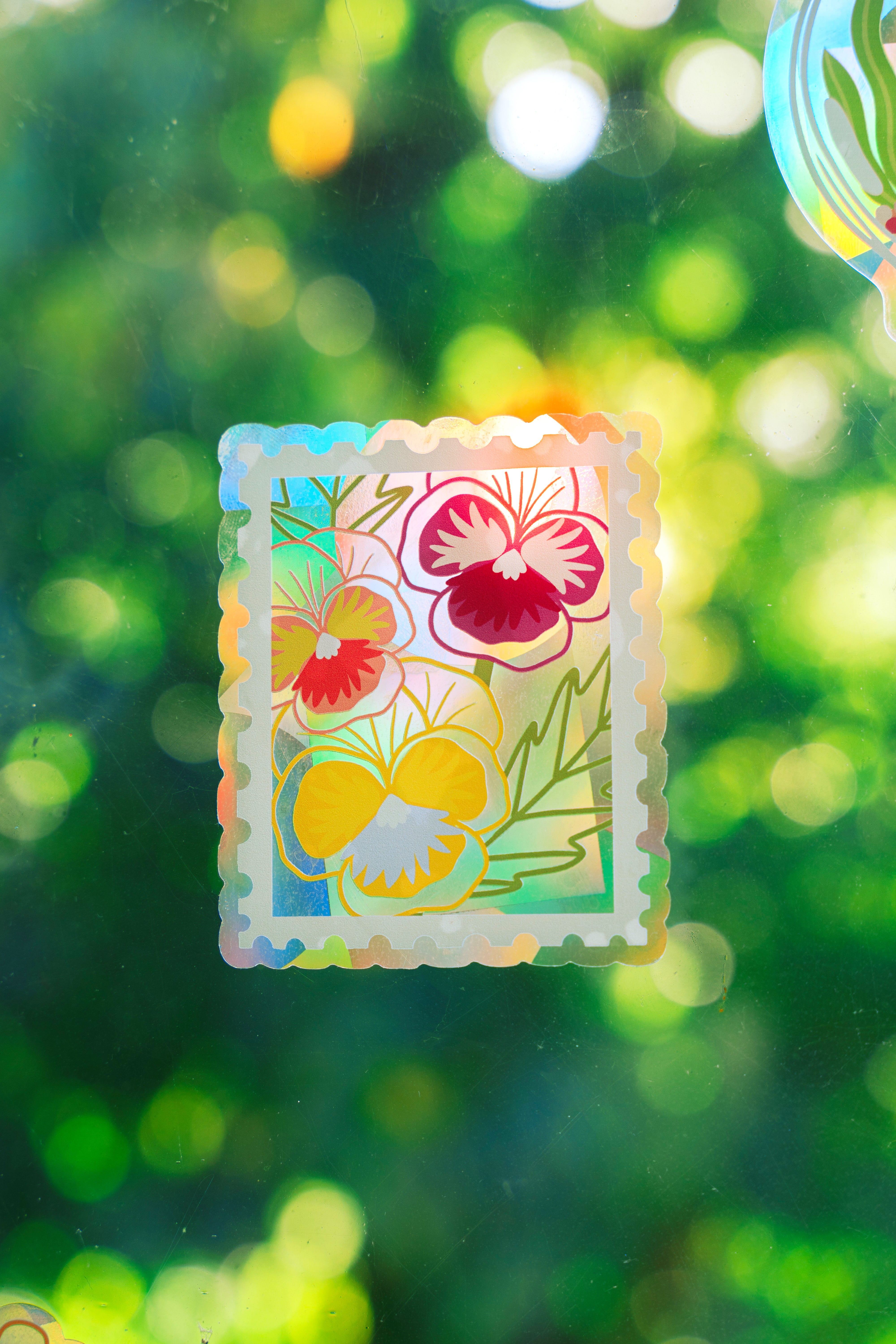 Pansy Stamp Suncatcher Sticker – Prismatic Window Cling | Rainbow Maker Prism Decal