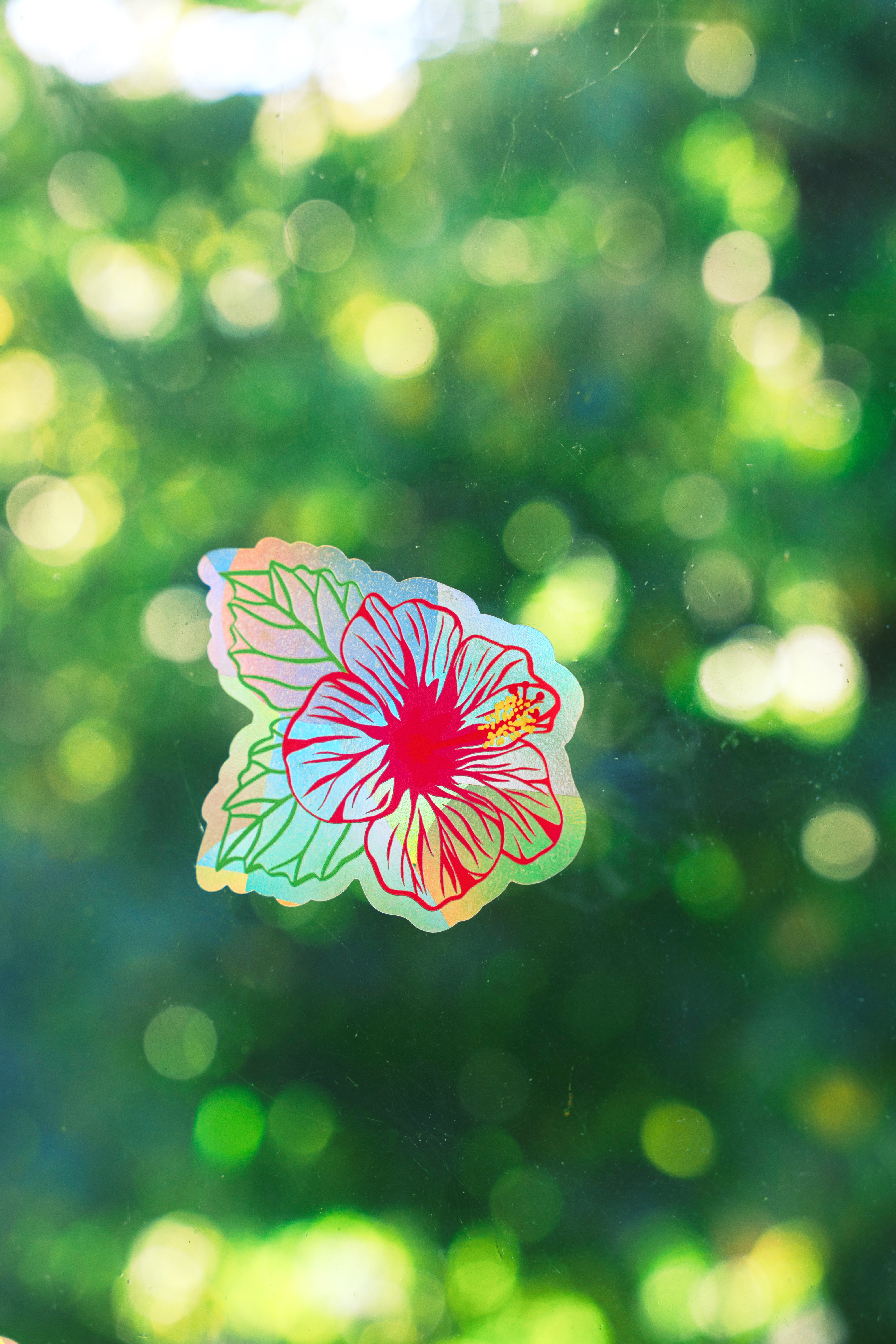 Pink Hibiscus Suncatcher Sticker – Prismatic Window Cling | Rainbow Maker Prism Decal