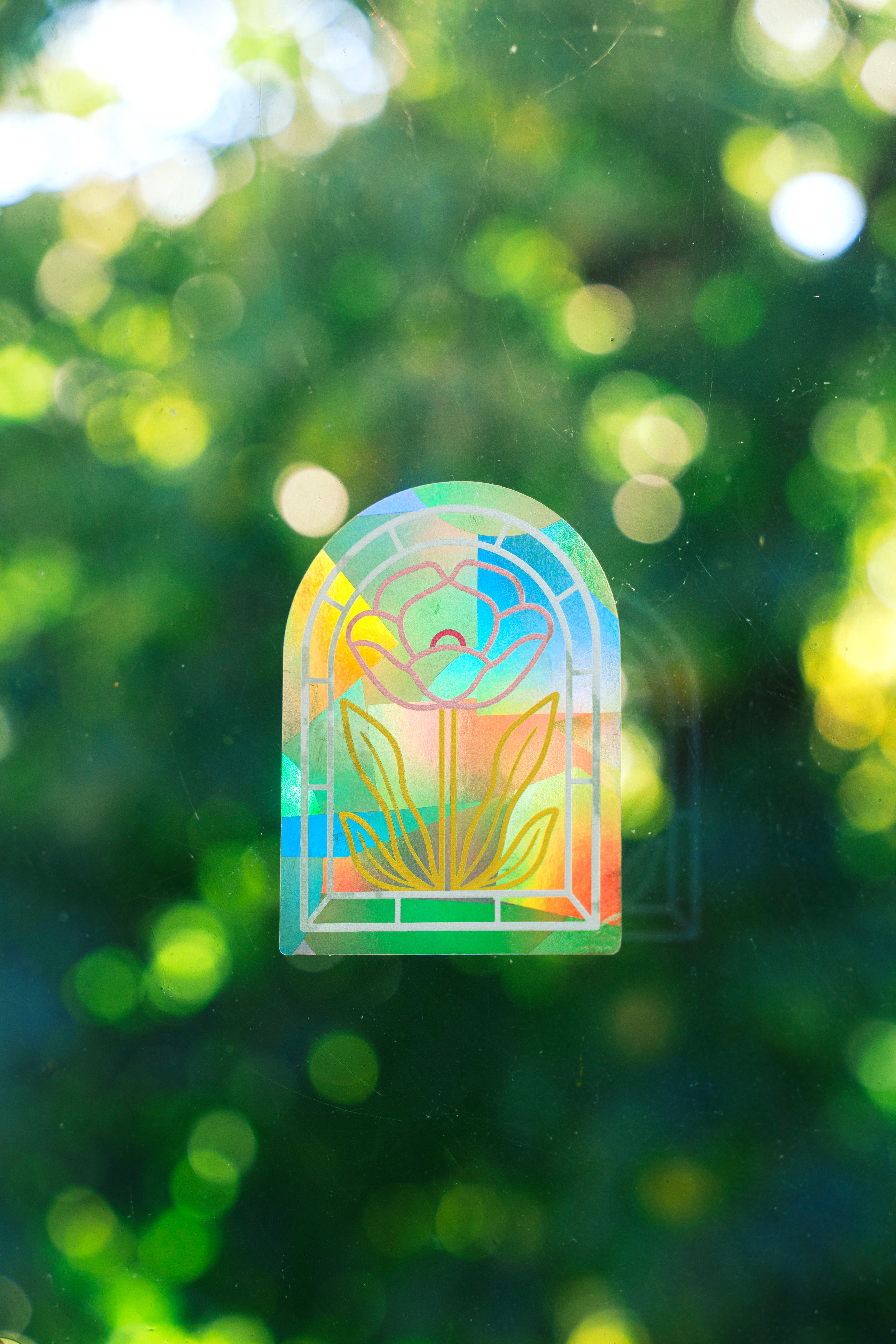 Pink Poppy Suncatcher Sticker – Prismatic Window Cling | Rainbow Maker Prism Decal