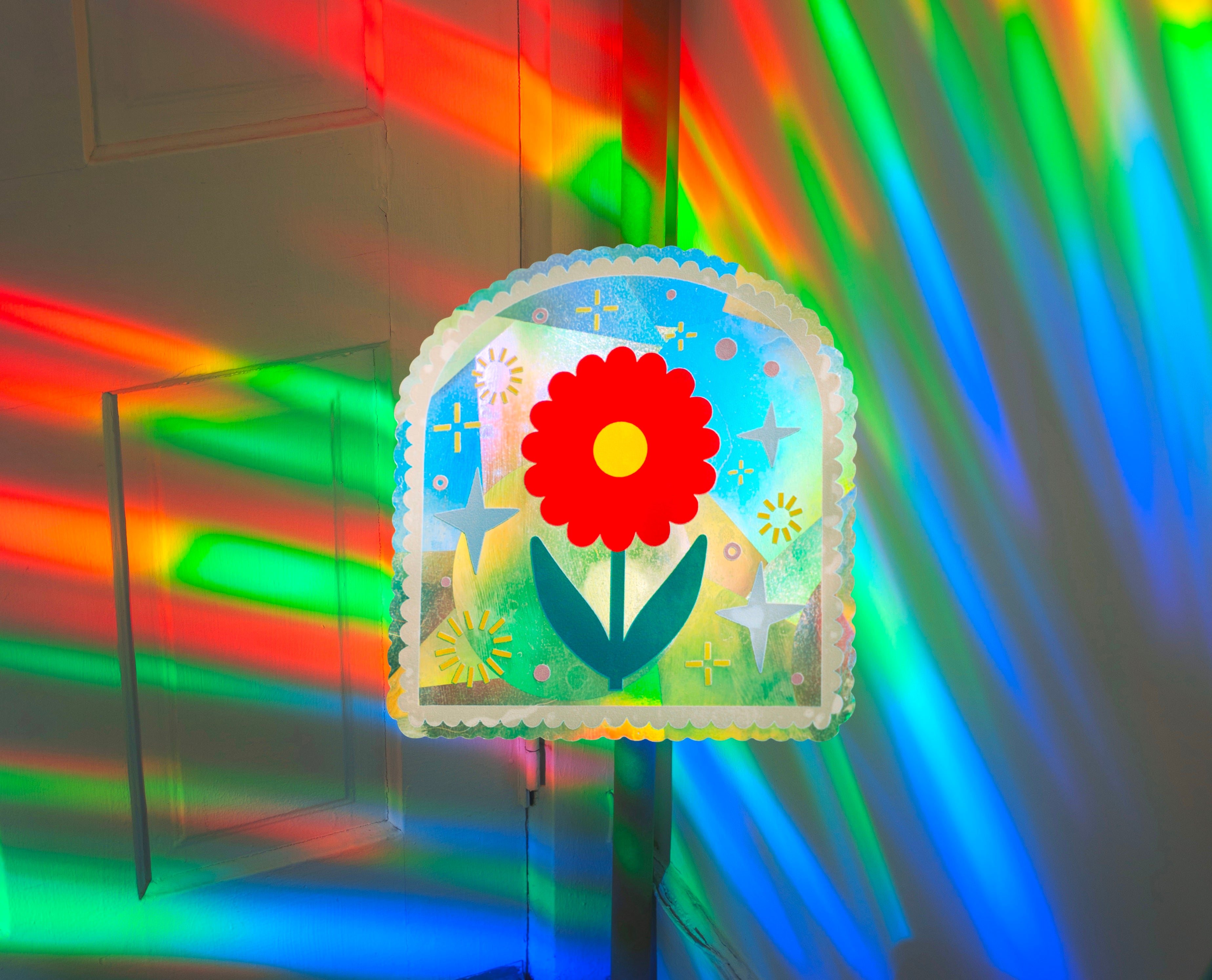 Red Daisy Suncatcher Sticker – Prismatic Window Cling | Rainbow Maker Prism Decal