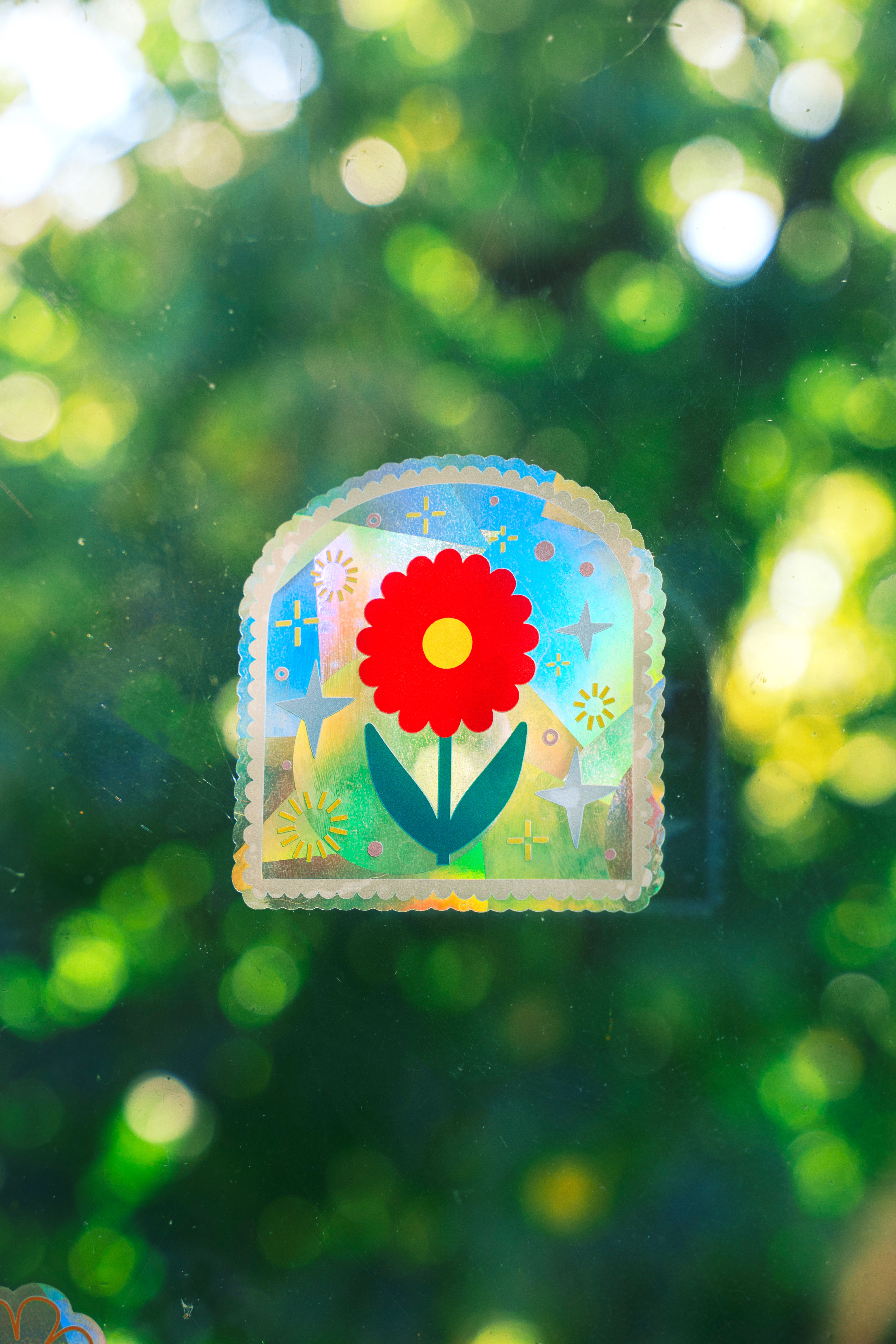 Red Daisy Suncatcher Sticker – Prismatic Window Cling | Rainbow Maker Prism Decal