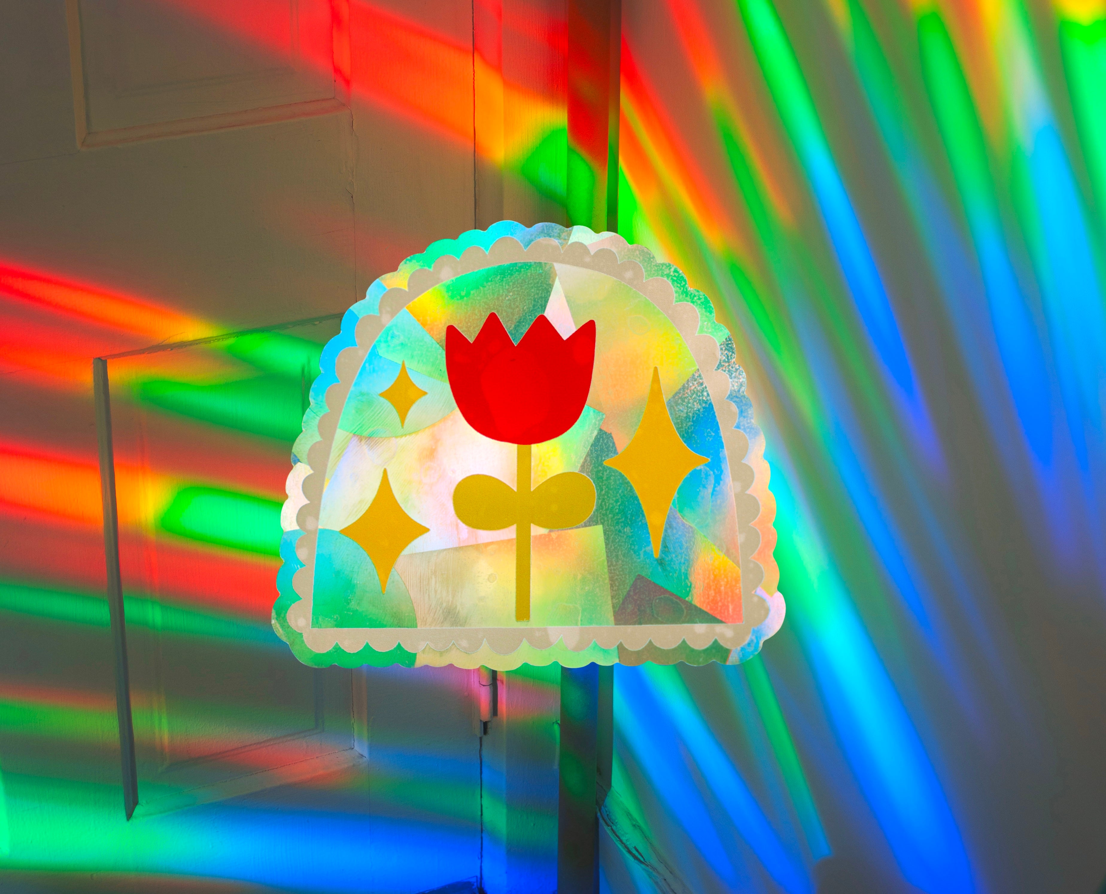 Red Tulip Suncatcher Sticker – Prismatic Window Cling | Rainbow Maker Prism Decal