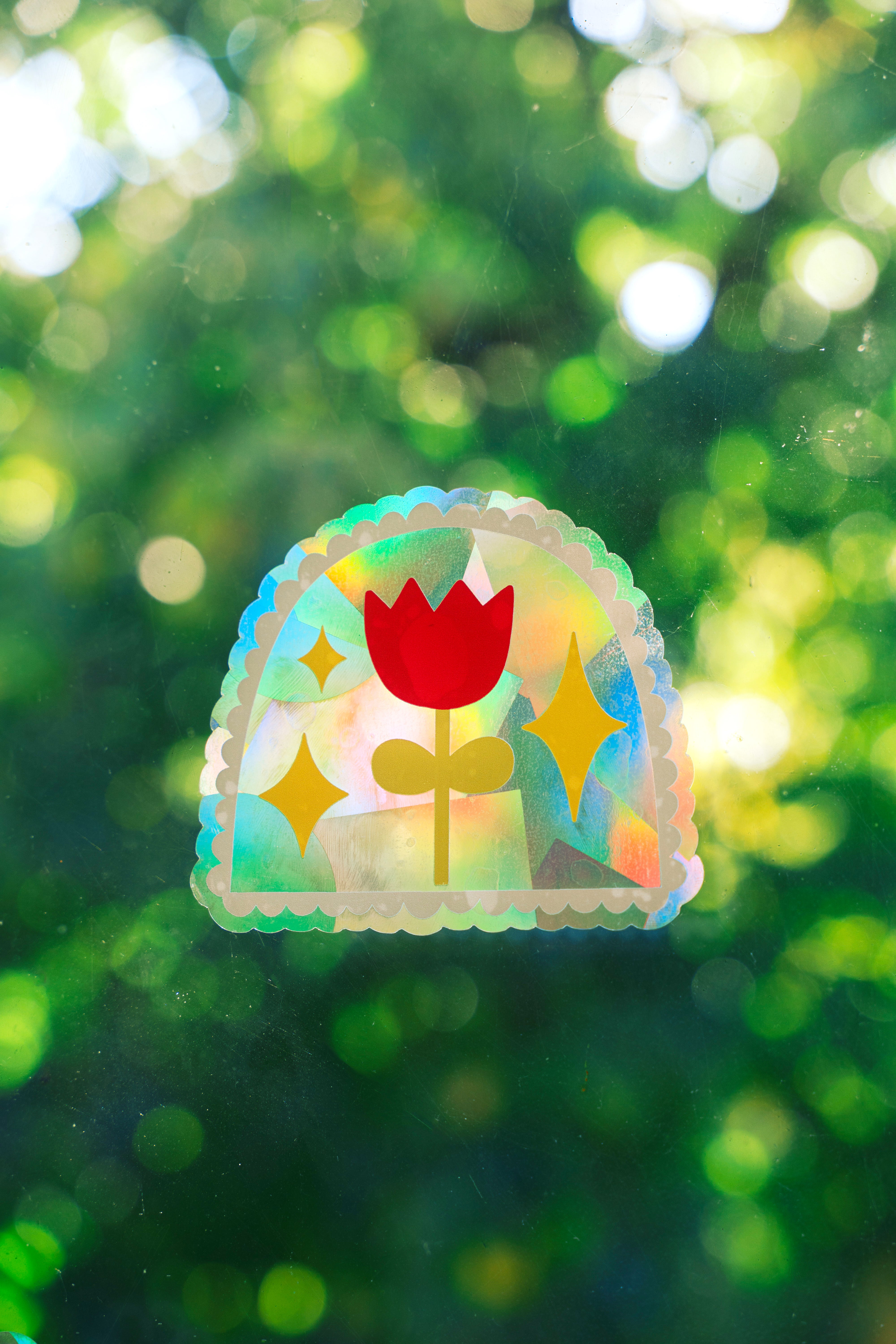 Red Tulip Suncatcher Sticker – Prismatic Window Cling | Rainbow Maker Prism Decal