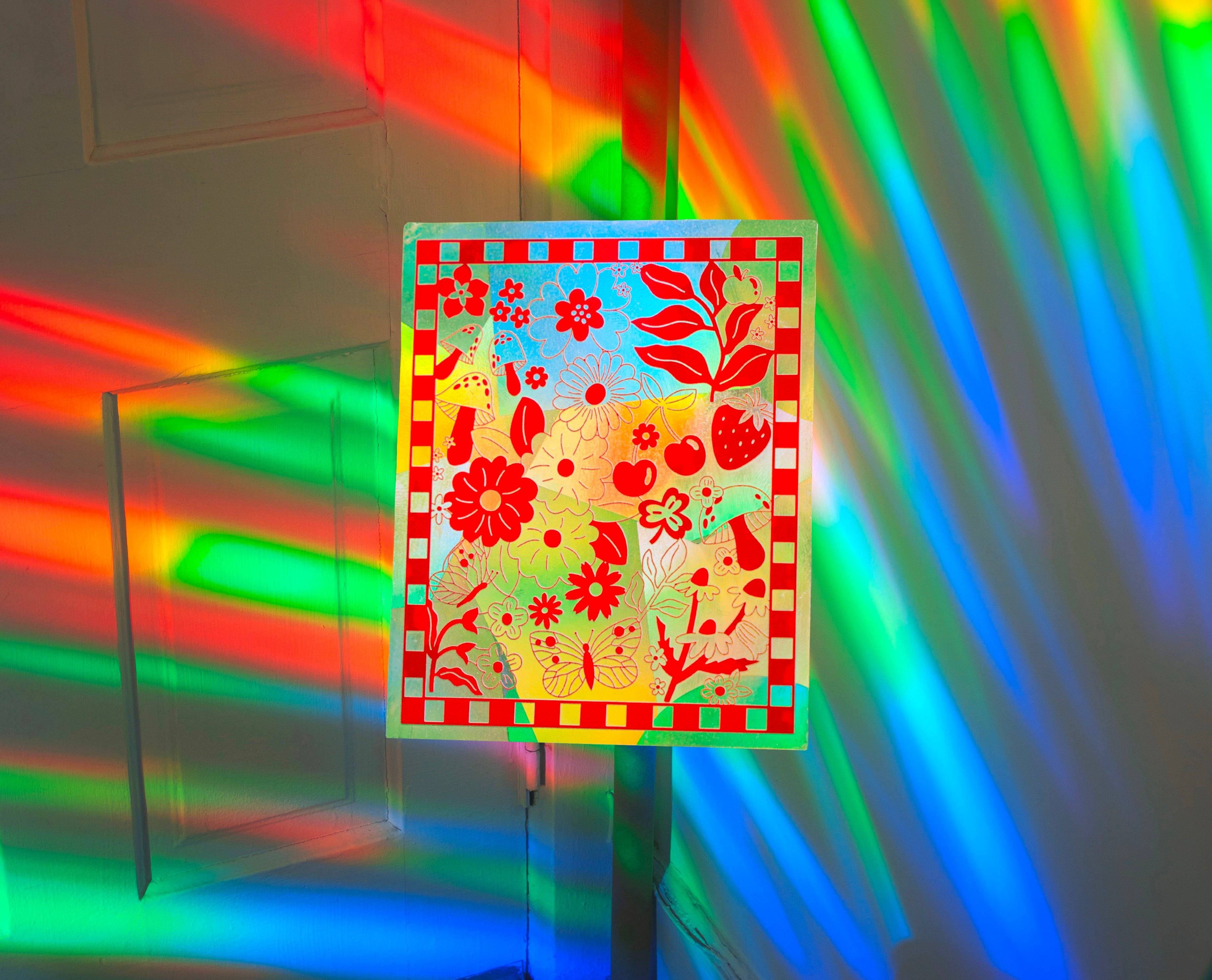 Red Vintage Pattern Suncatcher Sticker – Prismatic Window Cling | Rainbow Maker Decal