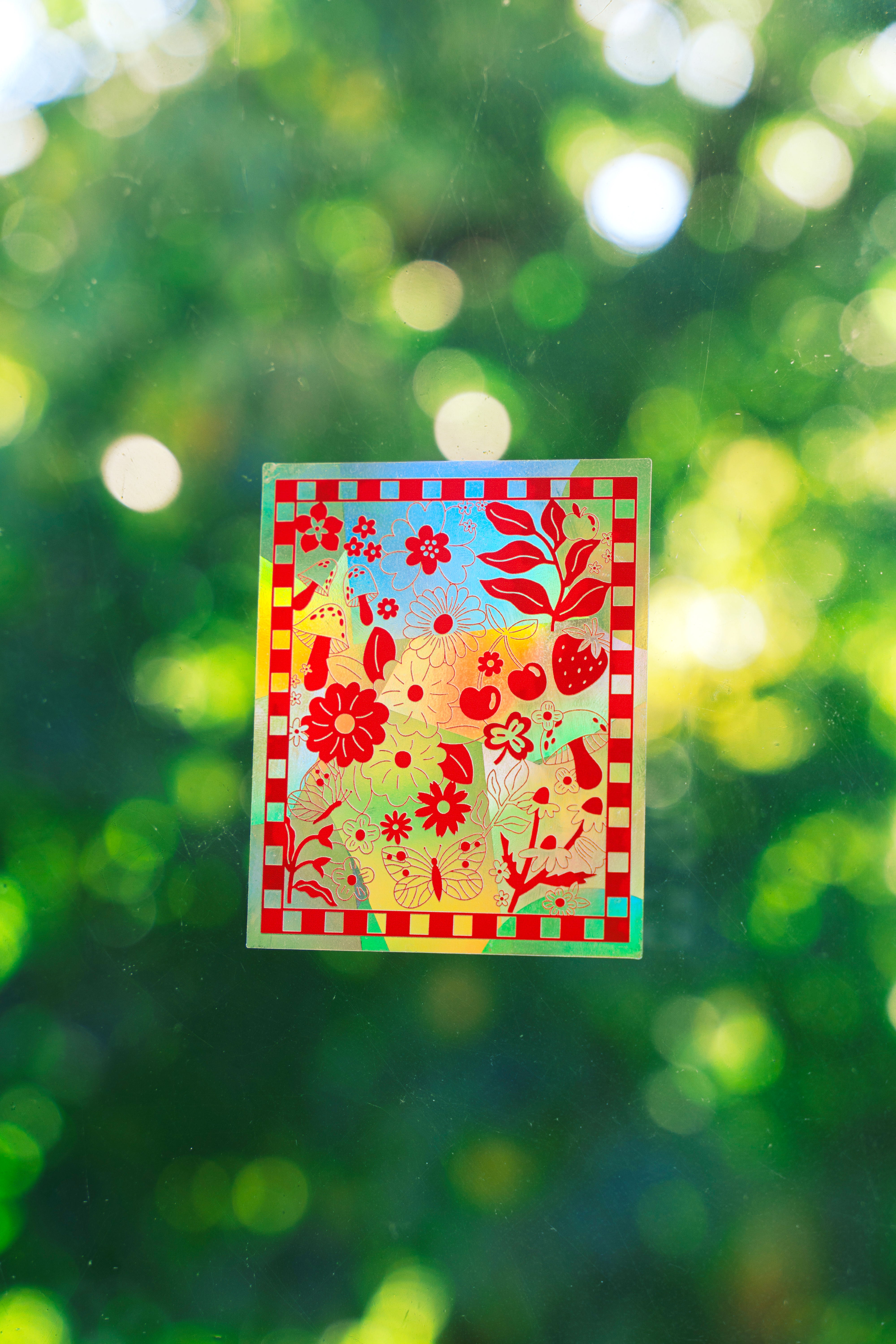 Red Vintage Pattern Suncatcher Sticker – Prismatic Window Cling | Rainbow Maker Decal