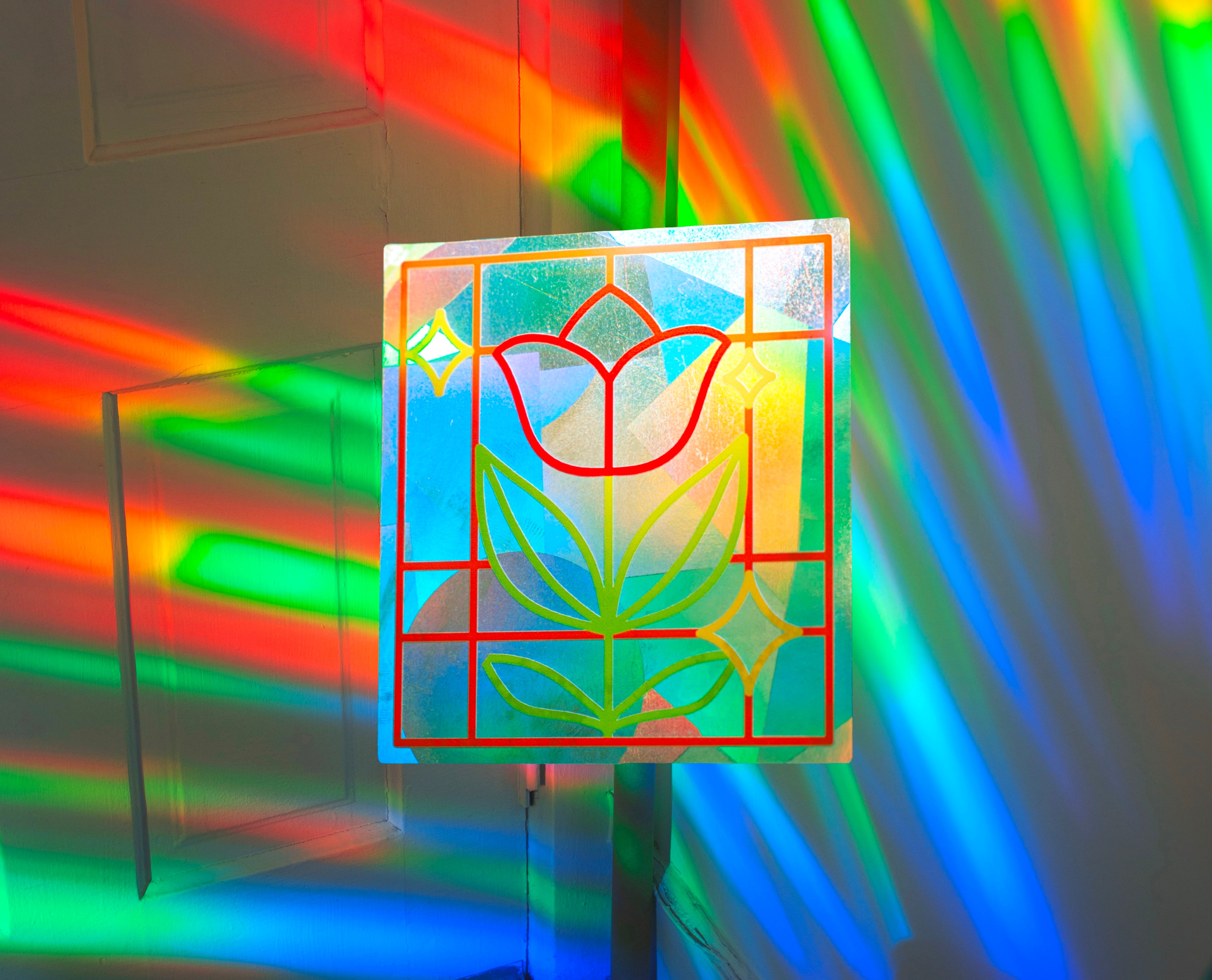 Stained Glass Tulip Suncatcher Sticker – Prismatic Window Cling | Rainbow Maker Decal