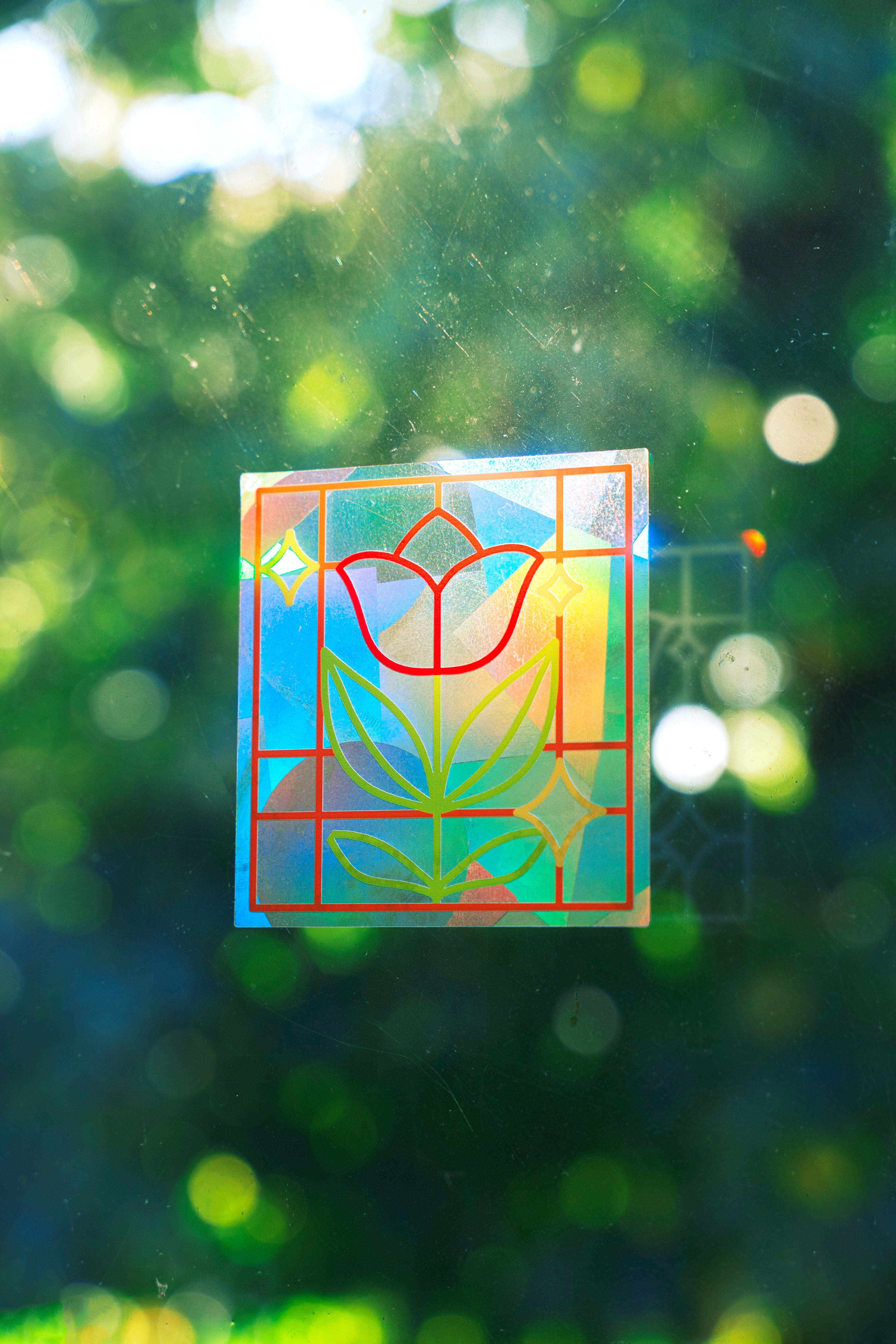 Stained Glass Tulip Suncatcher Sticker – Prismatic Window Cling | Rainbow Maker Decal