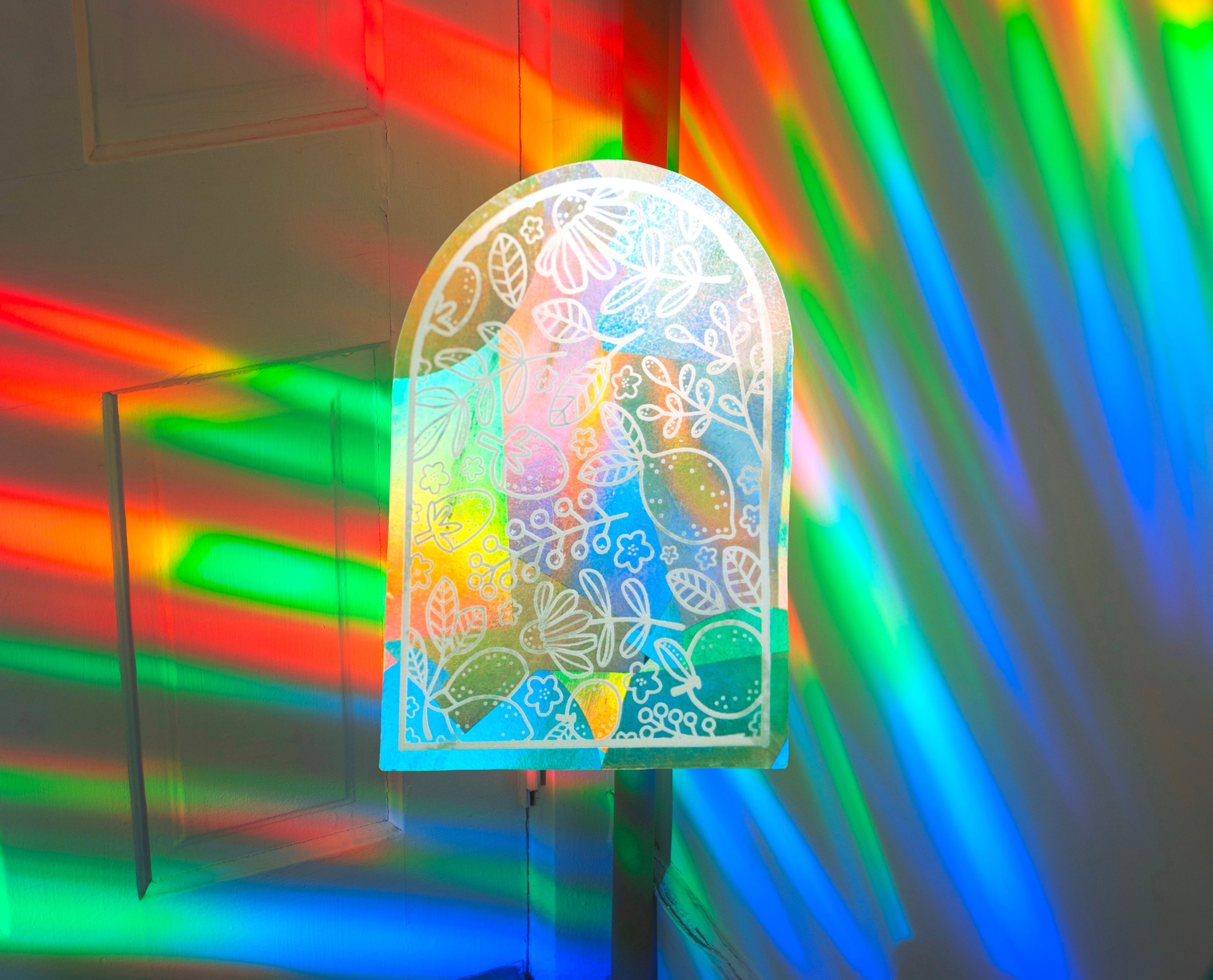 White Floral Frame Suncatcher Sticker – Prismatic Window Cling | Rainbow Maker Decal